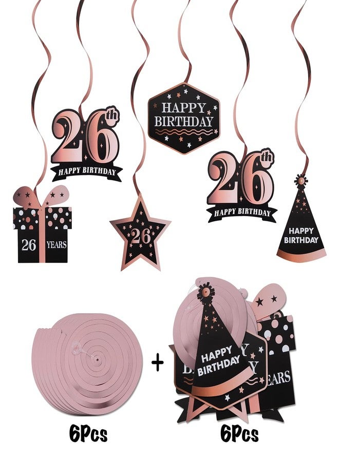 LINGTEER Happy 26th Birthday Decorations - 12Pcs Birthday Black & Rose Gold Swirls Streamer Set,Cheers to 26 Years Old Bday Party Decorations Gift Sign. - Image 4